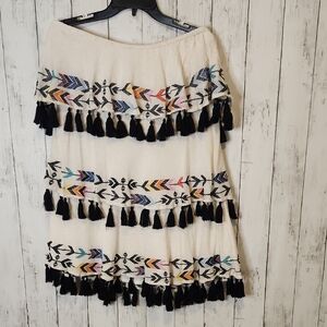 Judith March Boho Strapless Embroidered Tassel Sundress Size L